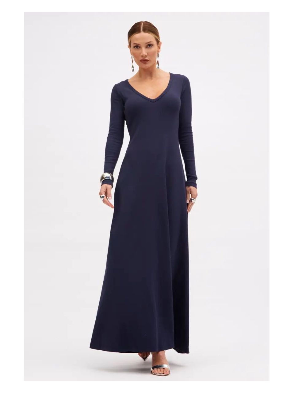 Vestido Sommer Manga Longa Canelado Azul Olympic