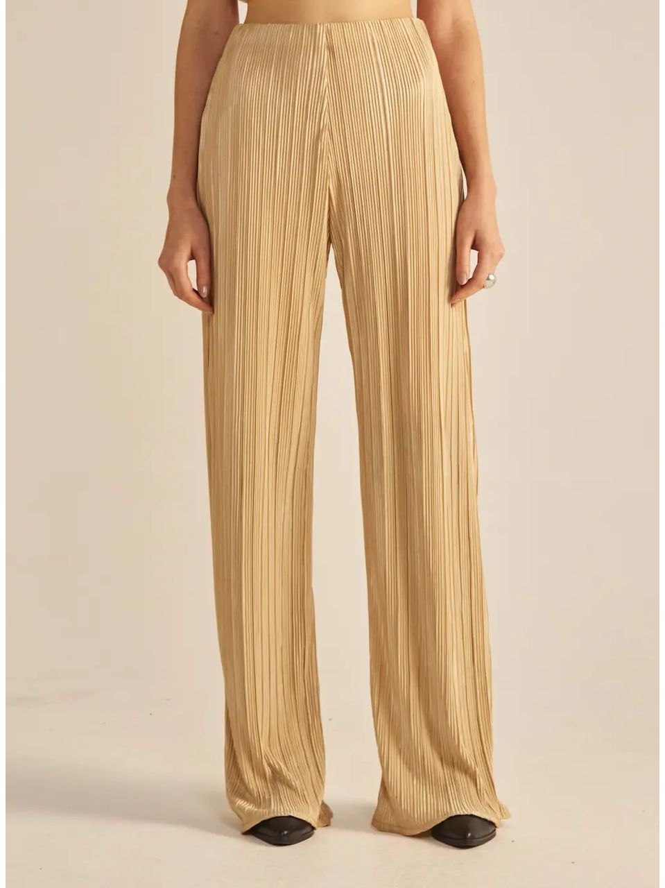 Calça Fluida Plissada Bege