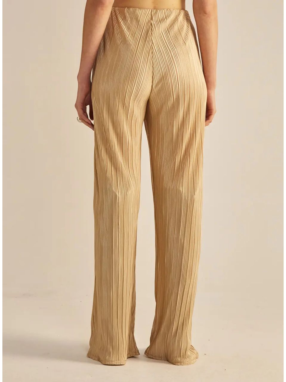 Calça Fluida Plissada Bege