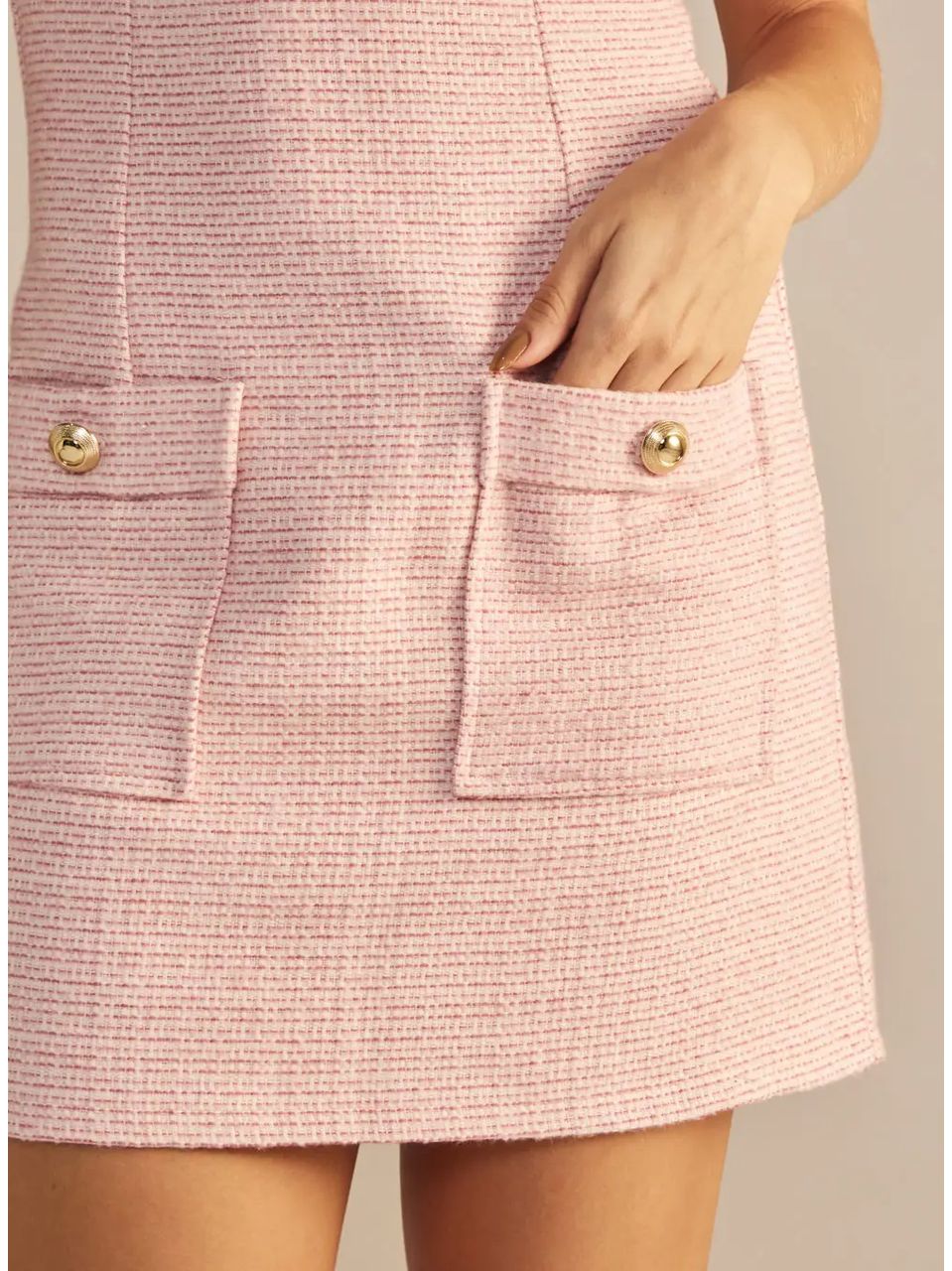 Vestido Curto Tweed Rosa Sommer
