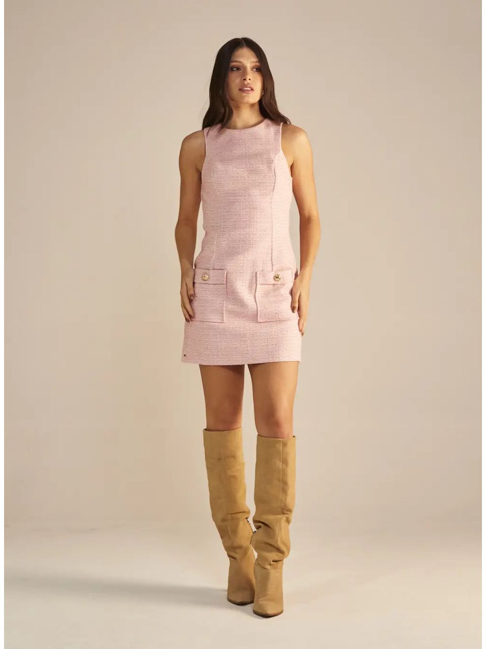 Vestido Curto Tweed Rosa Sommer