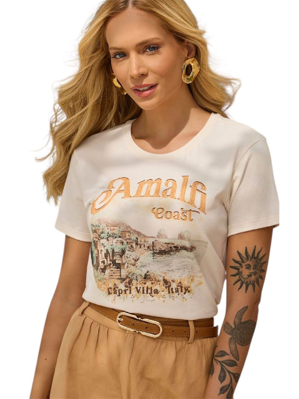 T-Shirt Creme Algodão Amalfi Coast