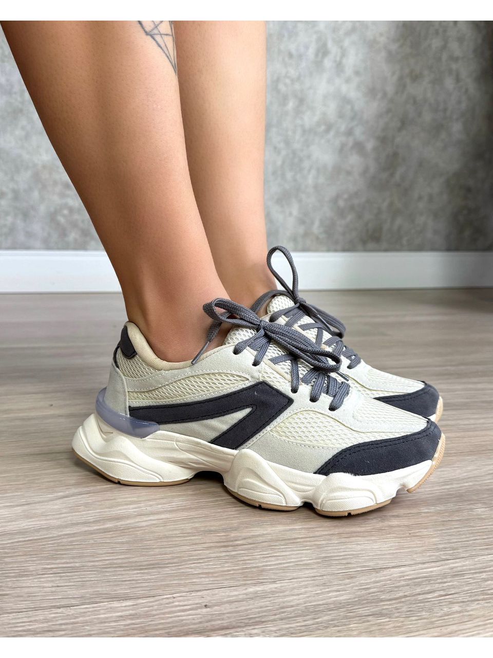 TÊNIS ALUZZA 9060 OFF E CINZA - 1576 - ALUZZA CALÇADOS