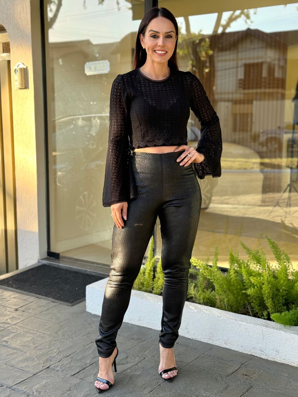 Calça Skinny Suede Animale Preto