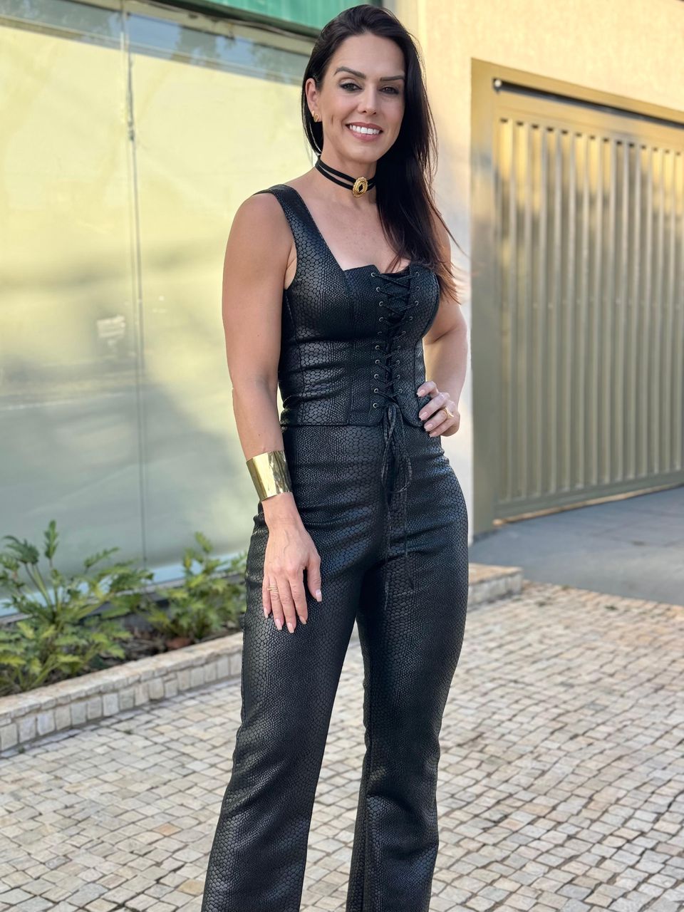 Corset Suede Elizabeth Animale Preto
