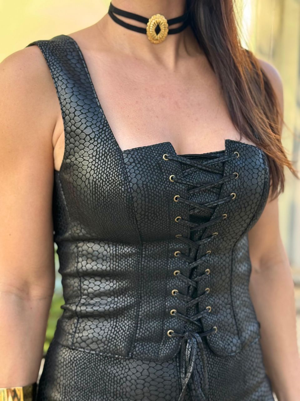 Corset Suede Elizabeth Animale Preto