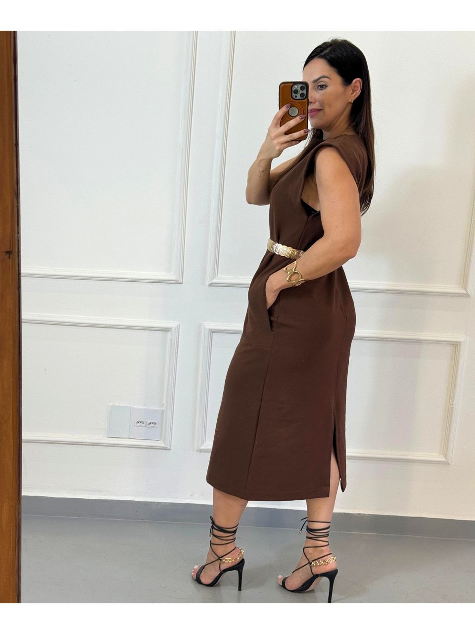 Vestido Midi Moletinho Marry Marrom