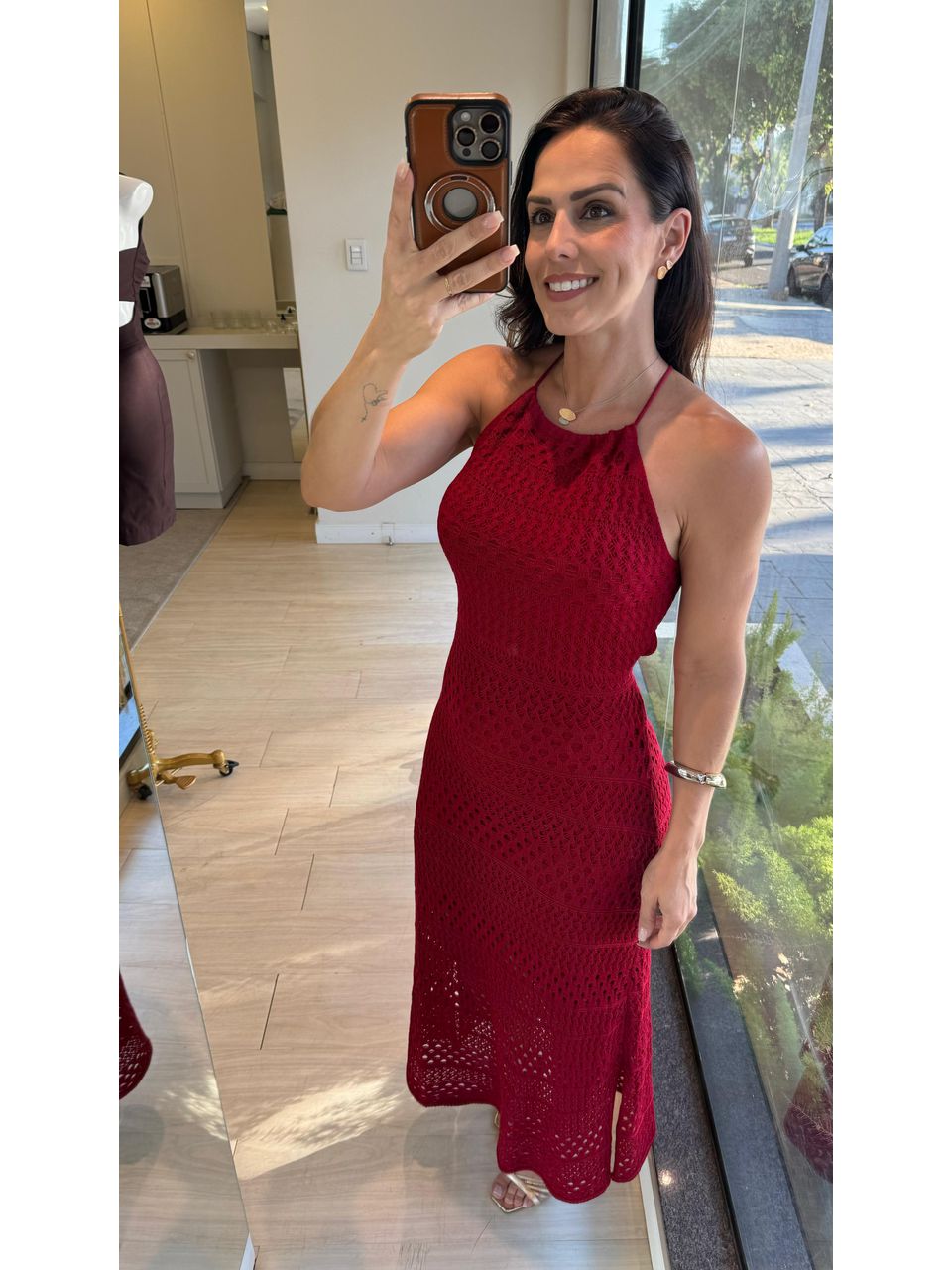 Vestido Tricô Modal Longo Vermelho Veneza