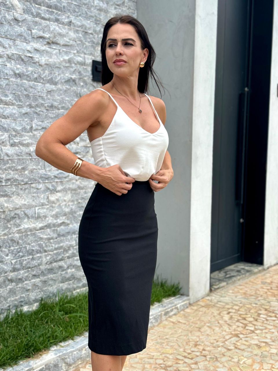 Blusa Alça Fina em Viscose Alice Off White