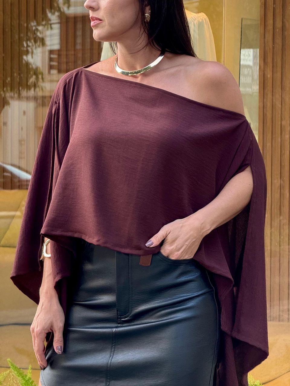 Blusa Capa Zoe Marrom - Arpaia