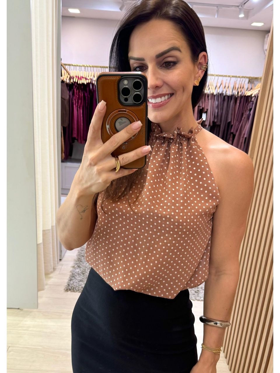 Blusa Chiffon Poá Georgina Nude - Arpaia