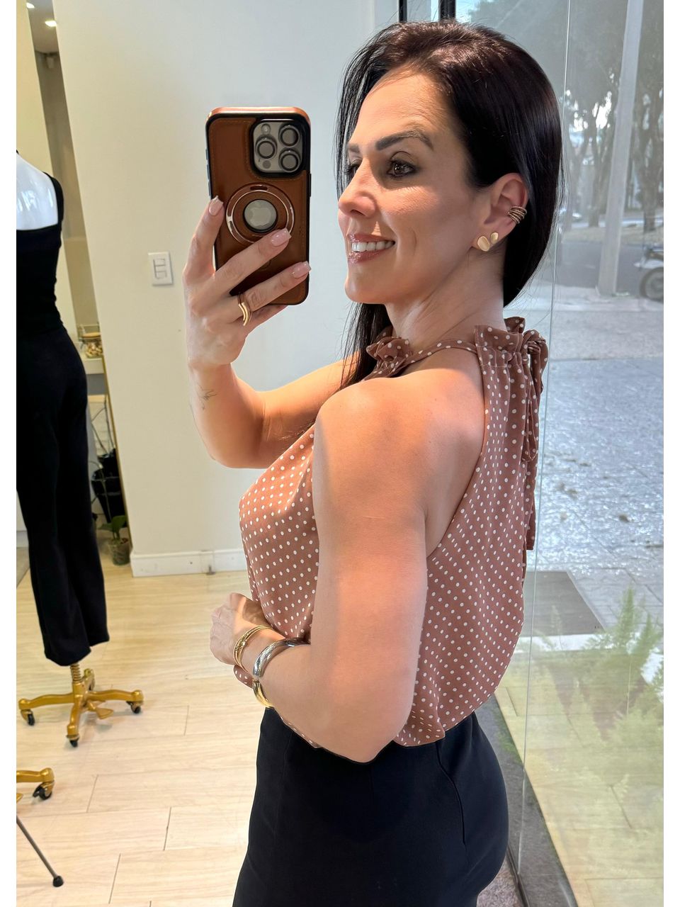 Blusa Chiffon Poá Georgina Nude