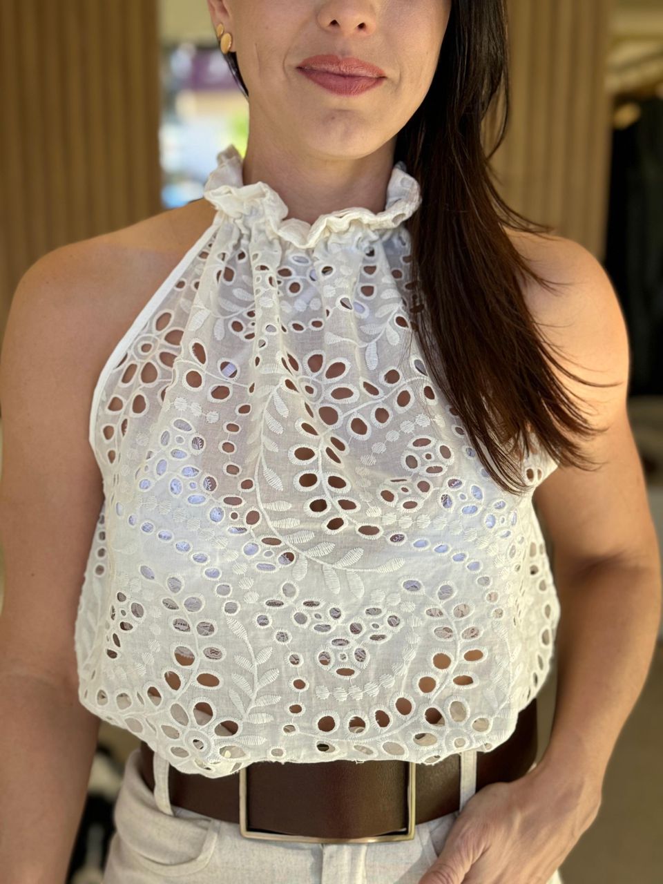 Blusa em laise Off White Zahra