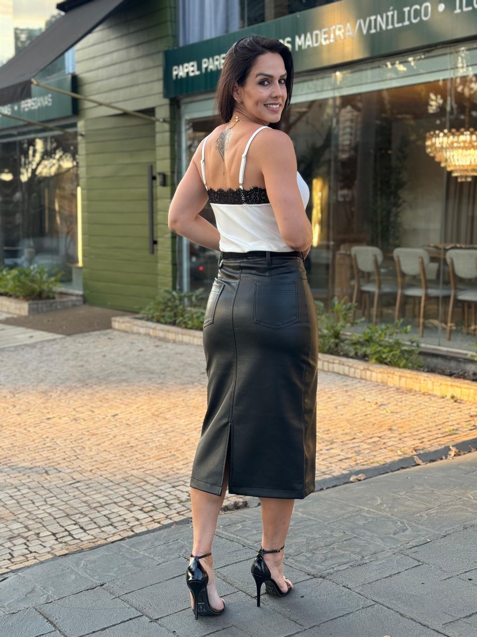 Blusa Alça com Renda Crepe de Viscose Off White