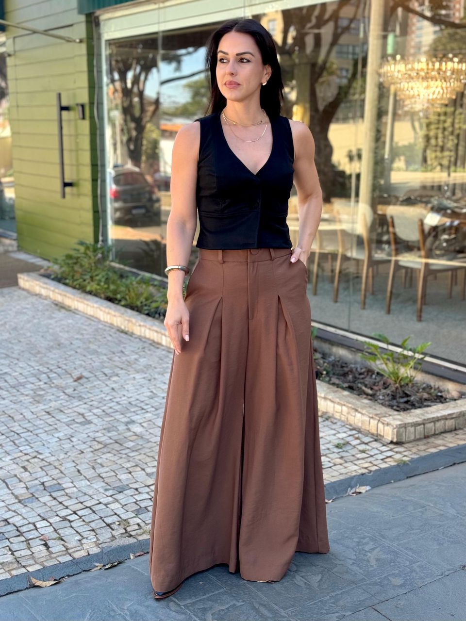 Calça Maxi Pantalona Coffee Paola