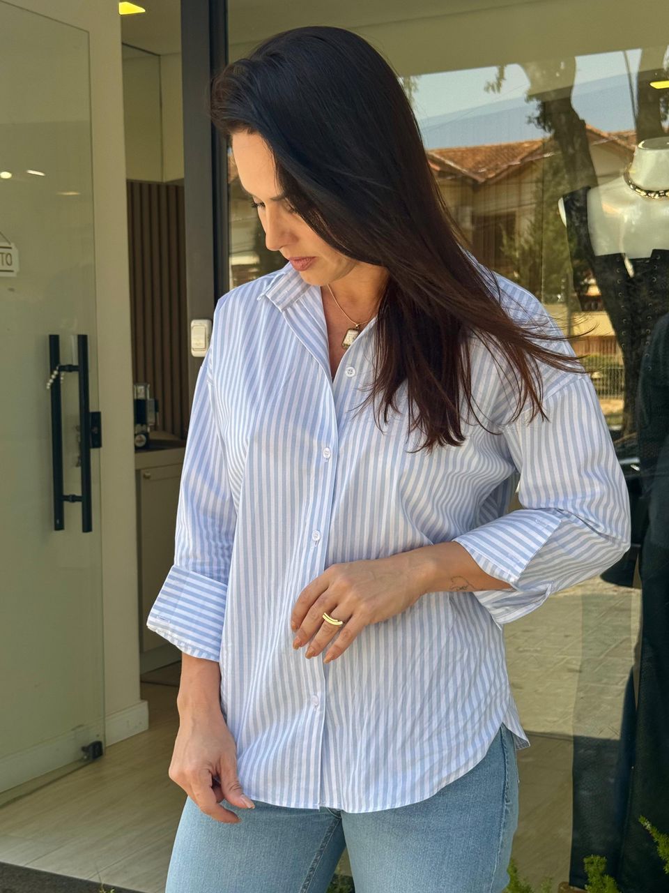 Camisa Listrada Azul em Tricoline - Arpaia
