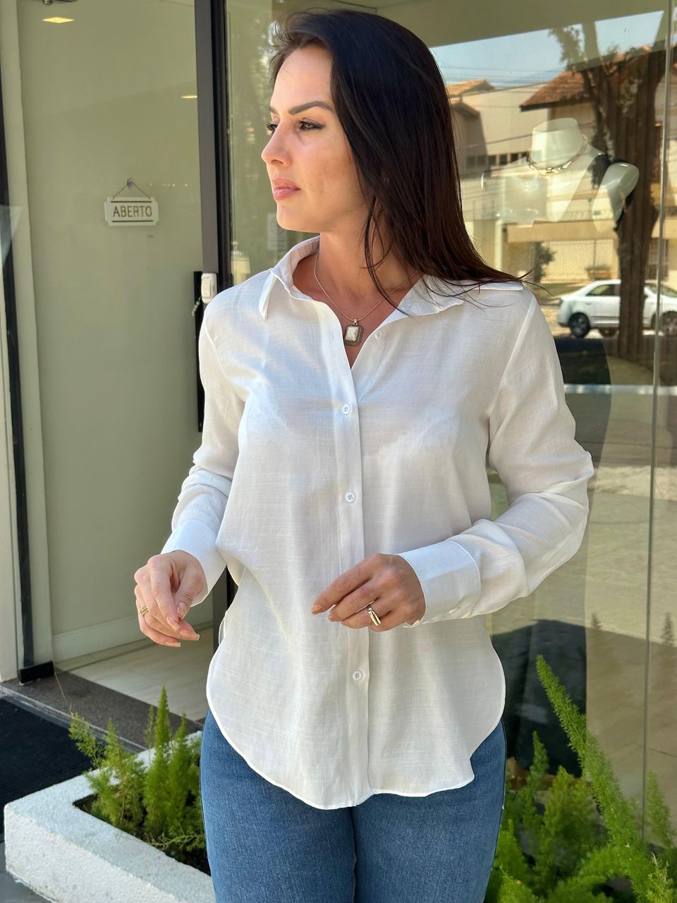 Camisa Slim Viscolinho Off White - Arpaia