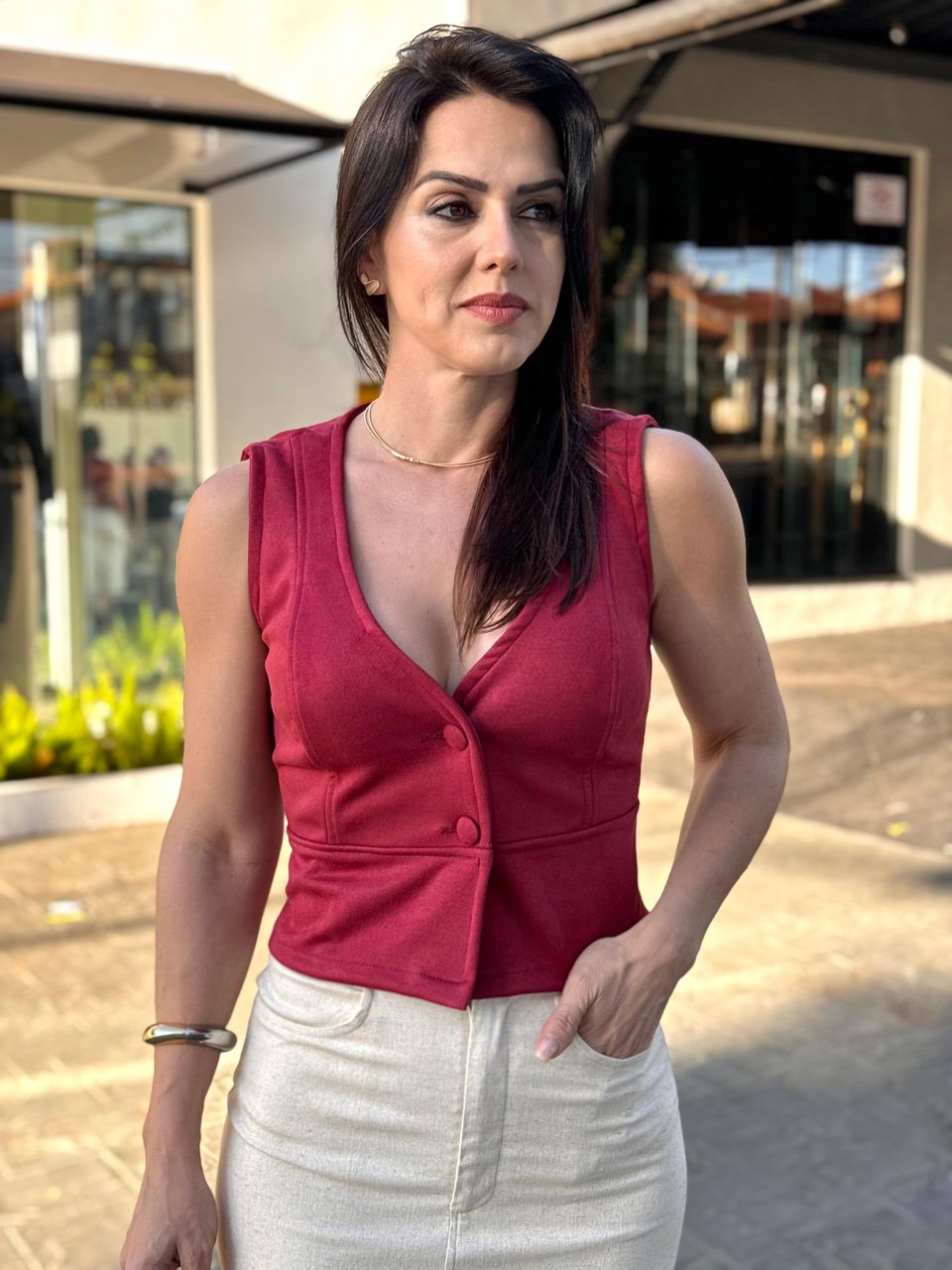 Colete Suede Cecília Borgonha
