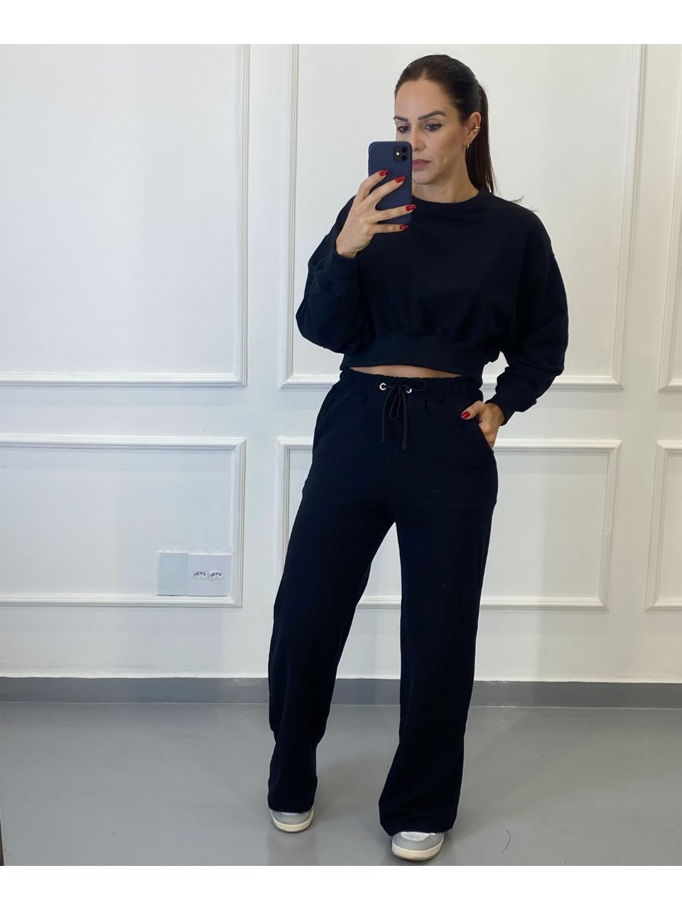 Conjunto Moletinho Pantalona Austrália Preto - Arpaia