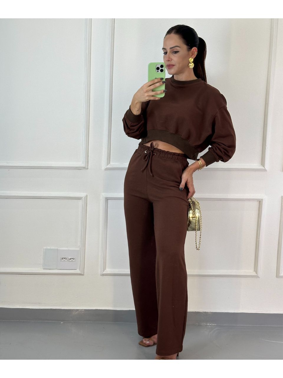 Conjunto Moletinho Pantalona Austrália Marrom - Arpaia