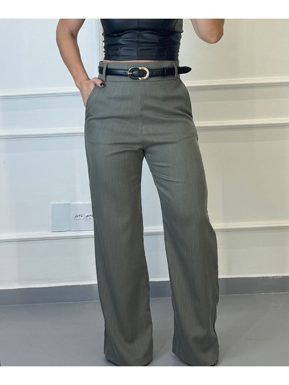 Calça Alfaiataria Paris Verde Risca De Giz - Arpaia