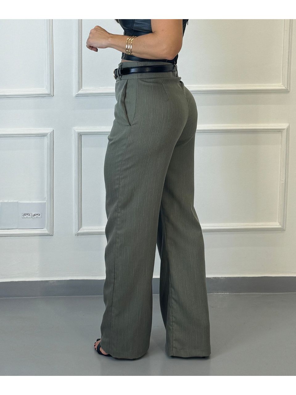 Calça Alfaiataria Paris Verde Risca De Giz 