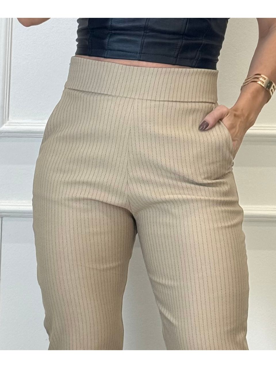 Calça Alfaiataria Risca De Giz Milão Nude