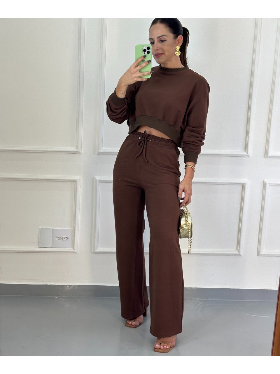 Conjunto Moletinho Pantalona Austrália Marrom