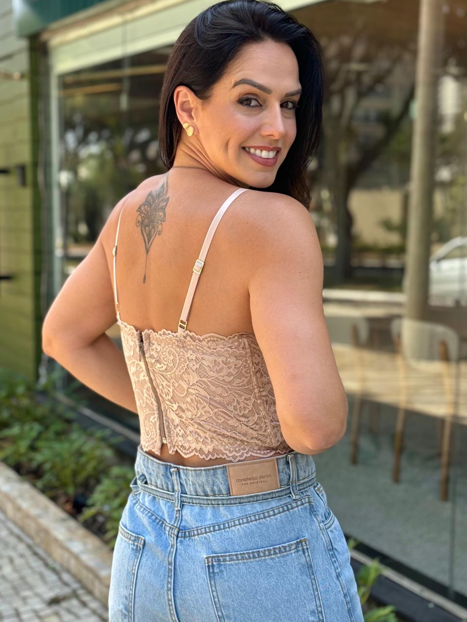 Corset em Renda com Poliamida Nude