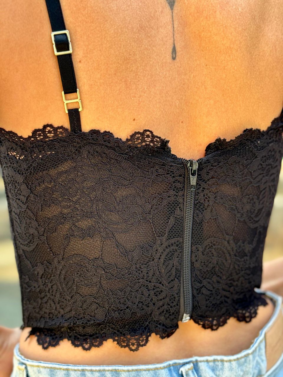 Corset em Renda com Poliamida Preto