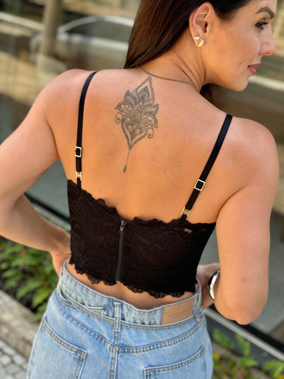 Corset em Renda com Poliamida Preto