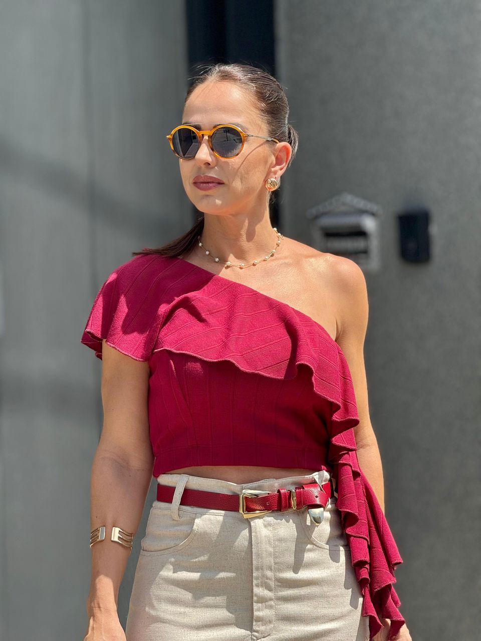 Cropped Boho Nula Manga Josephine Cabernet - Arpaia