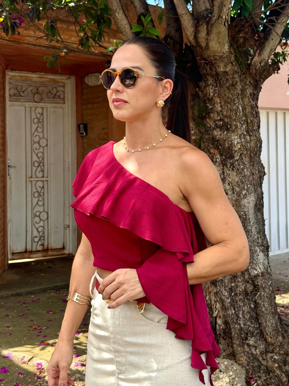 Cropped Boho Nula Manga Josephine Cabernet