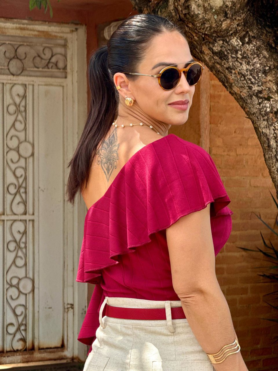 Cropped Boho Nula Manga Josephine Cabernet