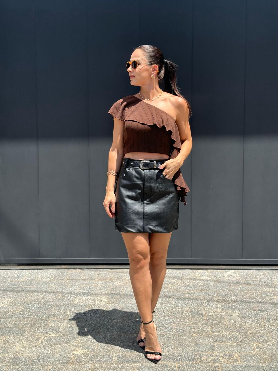 Cropped Boho Nula Manga Josephine Marrom