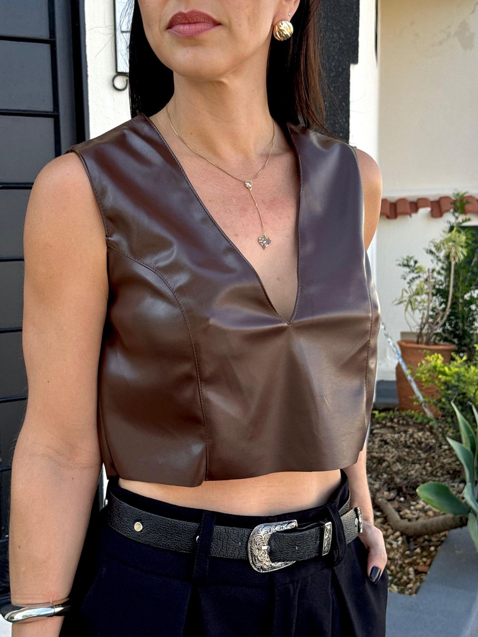 Cropped Courino Marrom Nivea - Arpaia