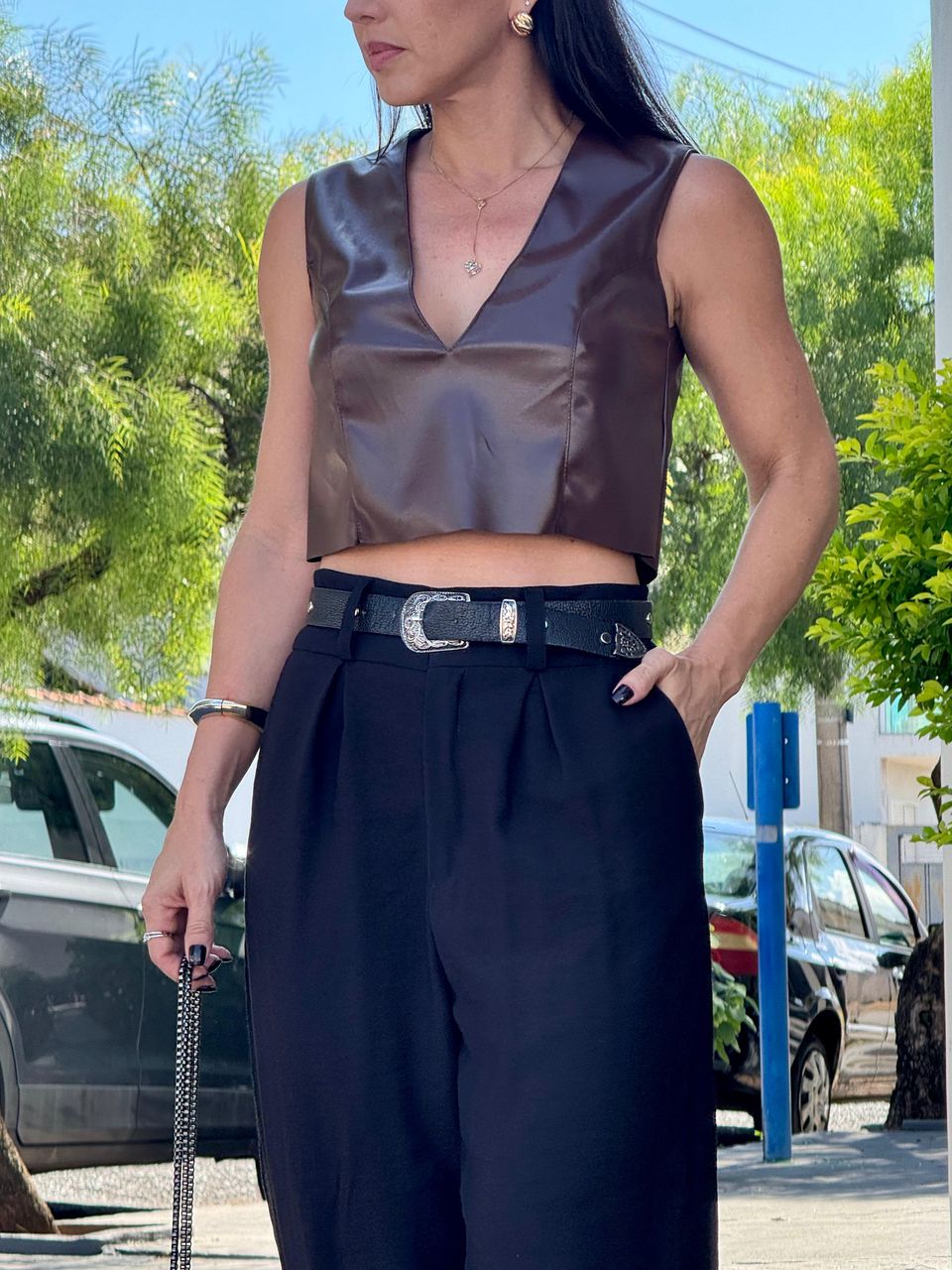 Cropped Courino Marrom Nivea 