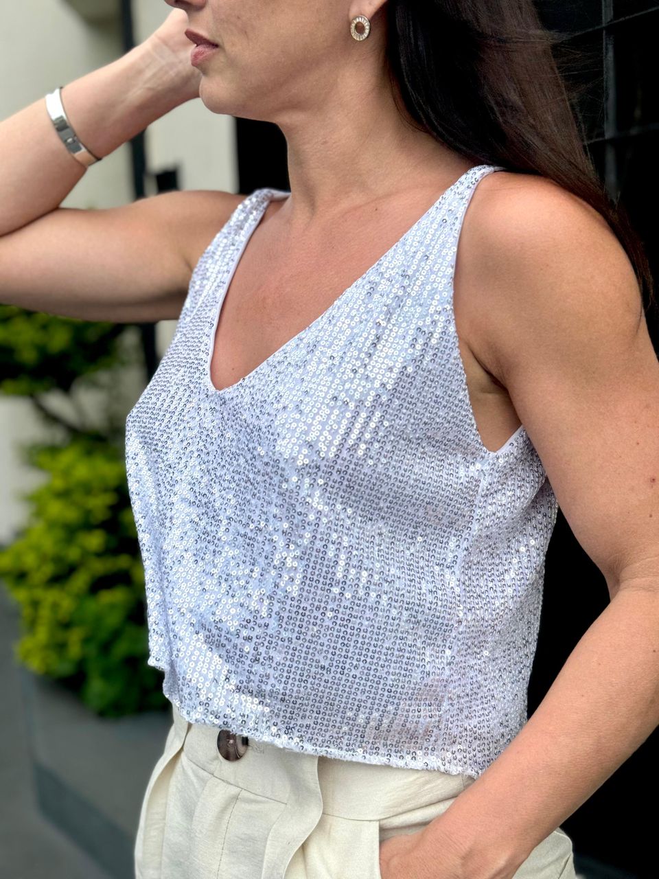 Cropped Paetê Virginia Prata - Arpaia