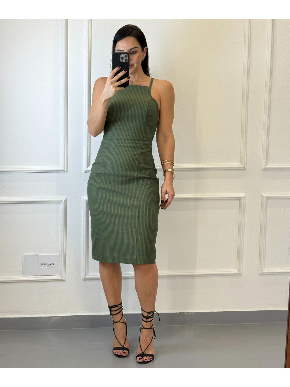 Vestido Alfaiataria Risca De Giz Genebra Verde Mil... - Arpaia