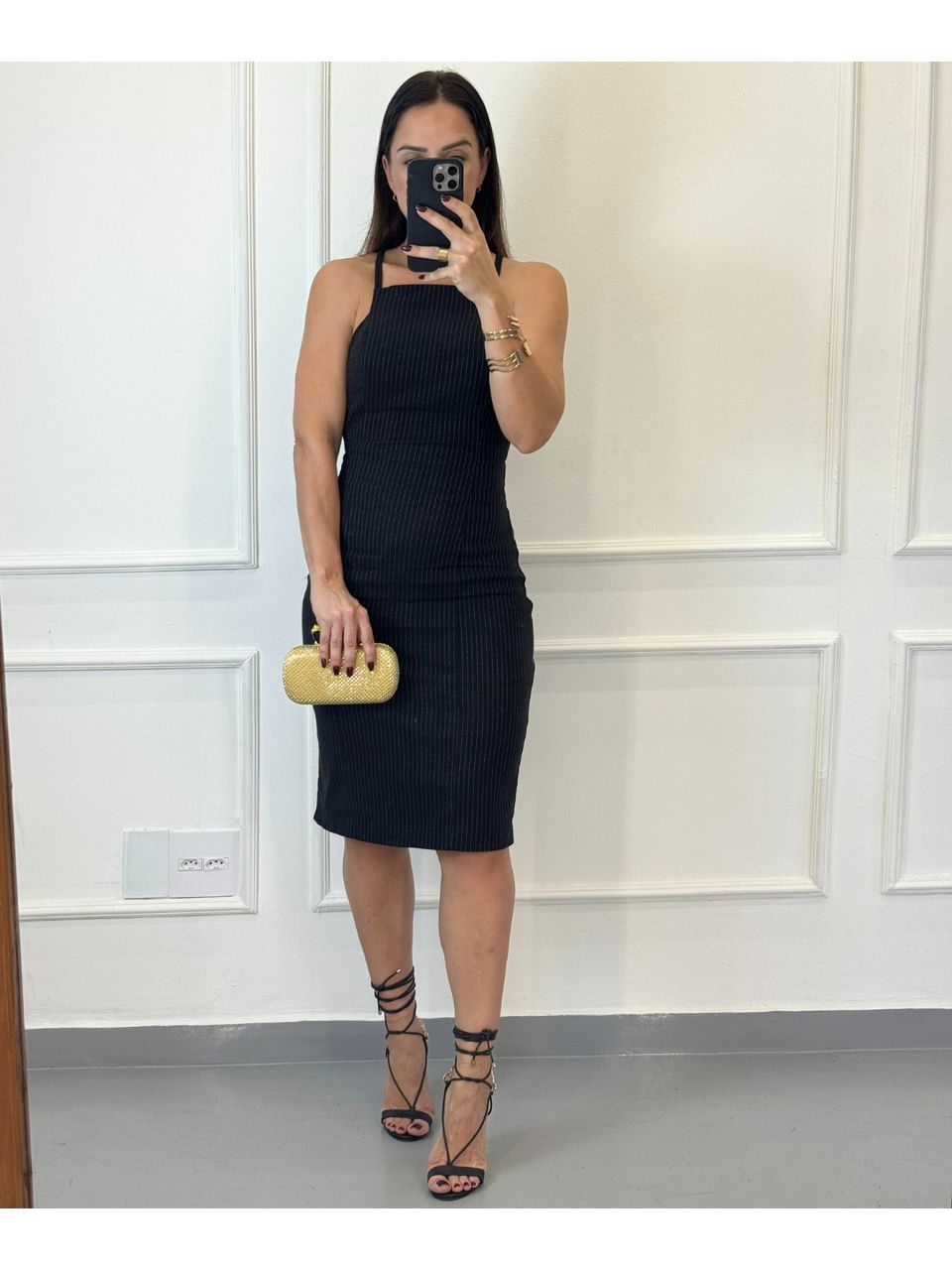 Vestido Alfaiataria Risca De Giz Genebra Preto - Arpaia