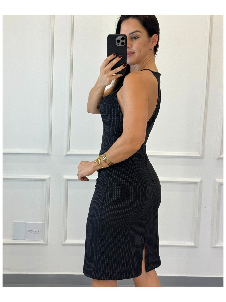 Vestido Alfaiataria Risca De Giz Genebra Preto