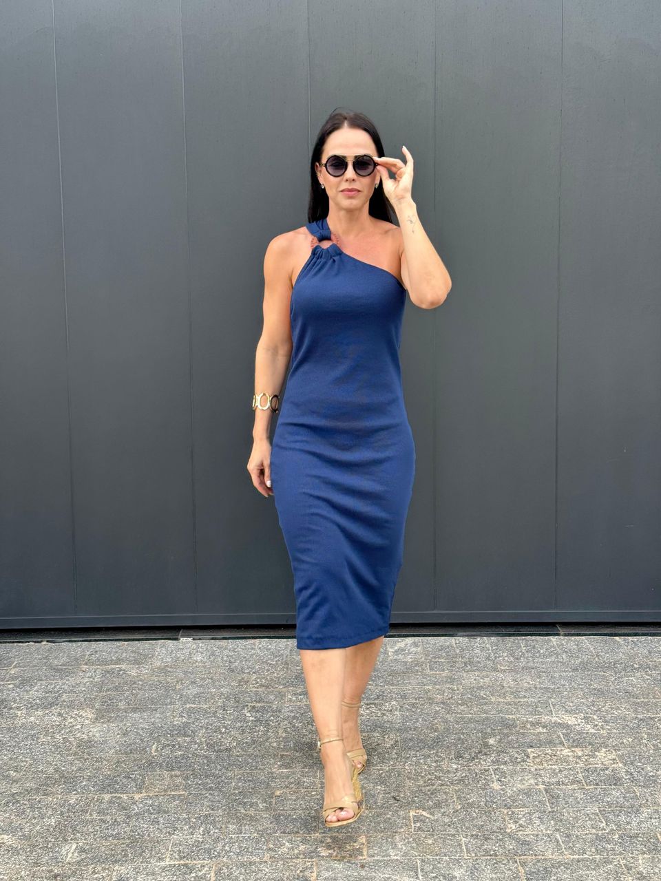 Vestido Midi Azul Marinho Clara