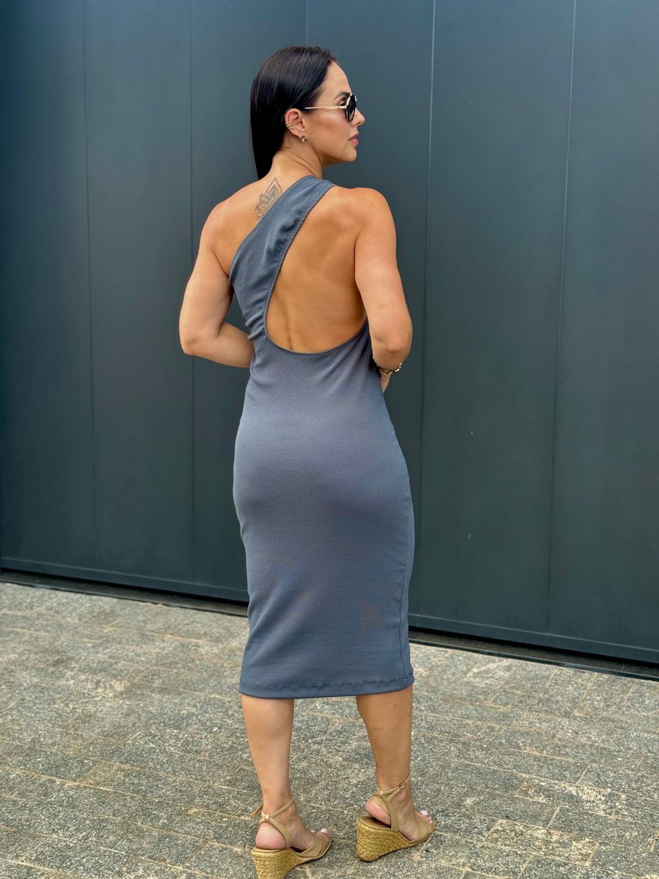 Vestido Midi Cinza Clara