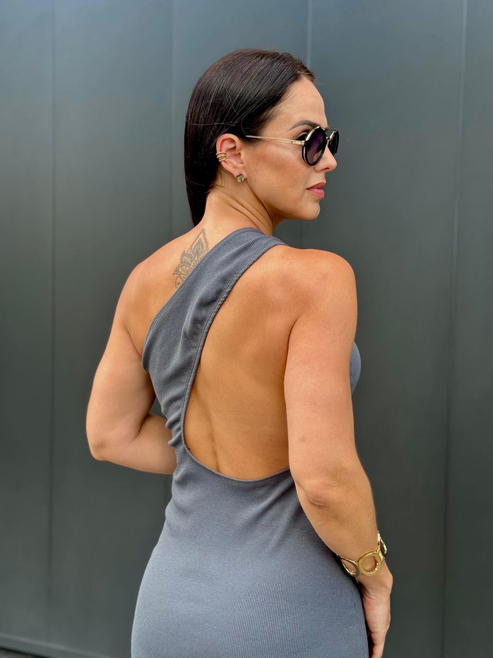 Vestido Midi Cinza Clara