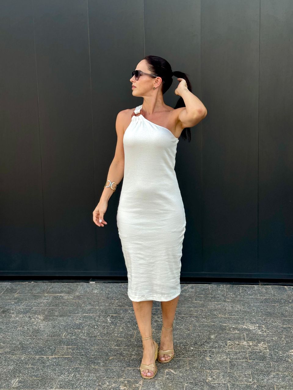 Vestido Midi Off White Clara