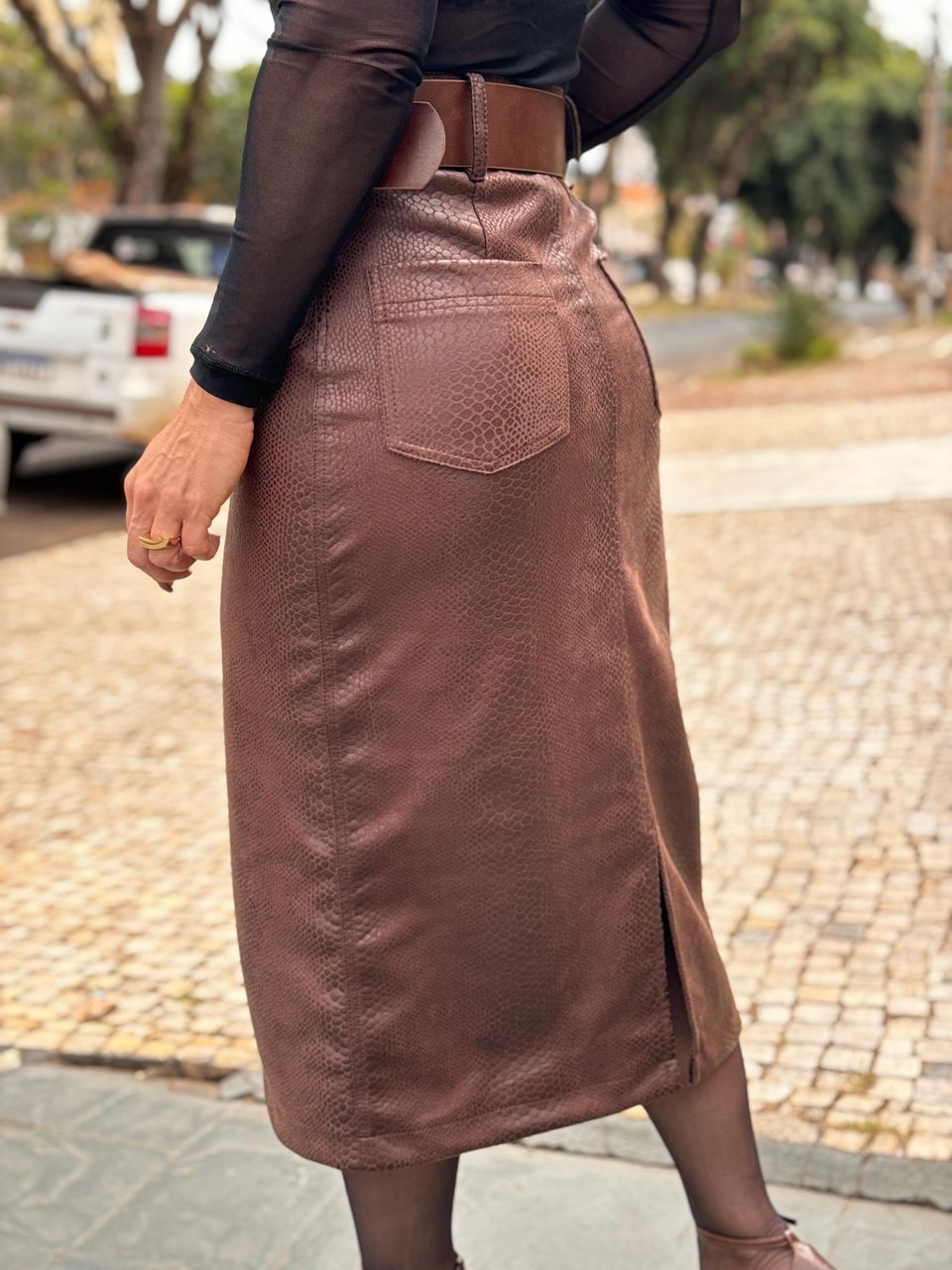 Saia Midi Suede Eduarda Animale