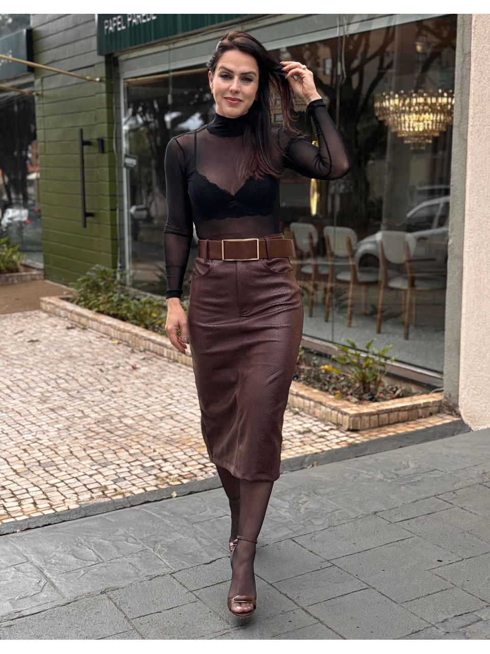 Saia Midi Suede Eduarda Animale - Arpaia
