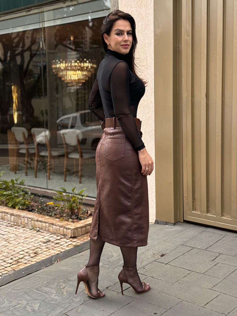 Saia Midi Suede Eduarda Animale
