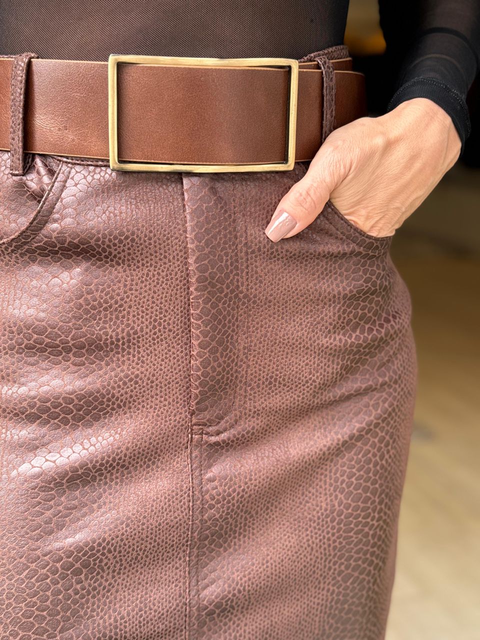 Saia Midi Suede Eduarda Animale