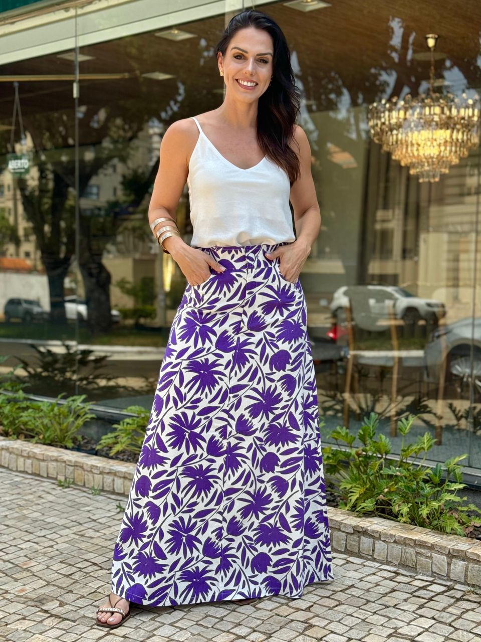 Saia Em Linho Malu Floral - Arpaia